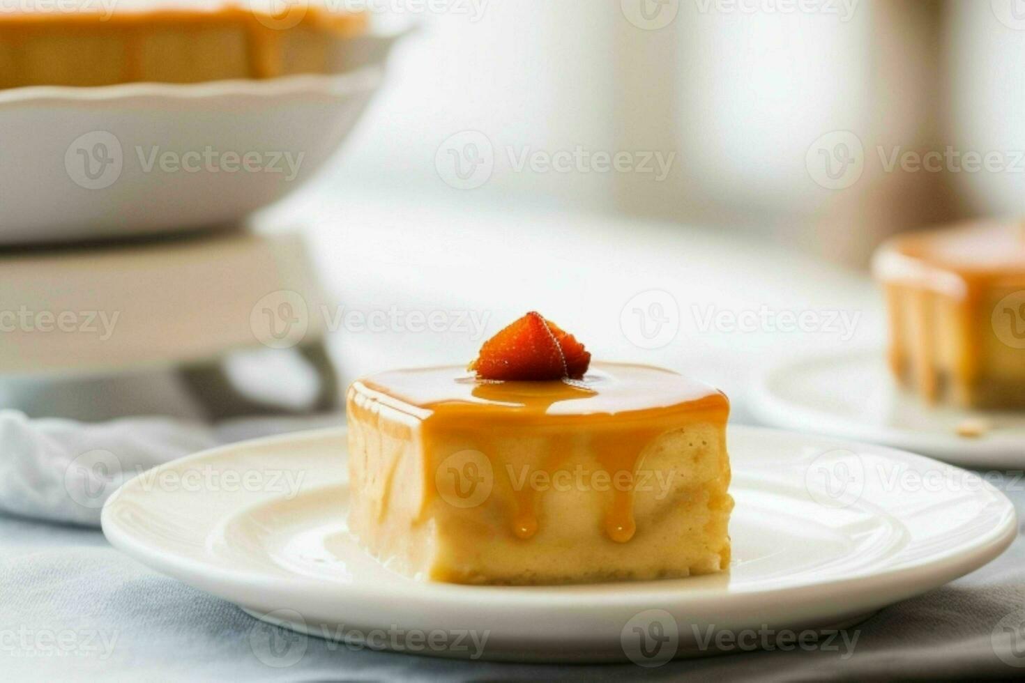 AI generated Caramel custard pudding. Pro Photo