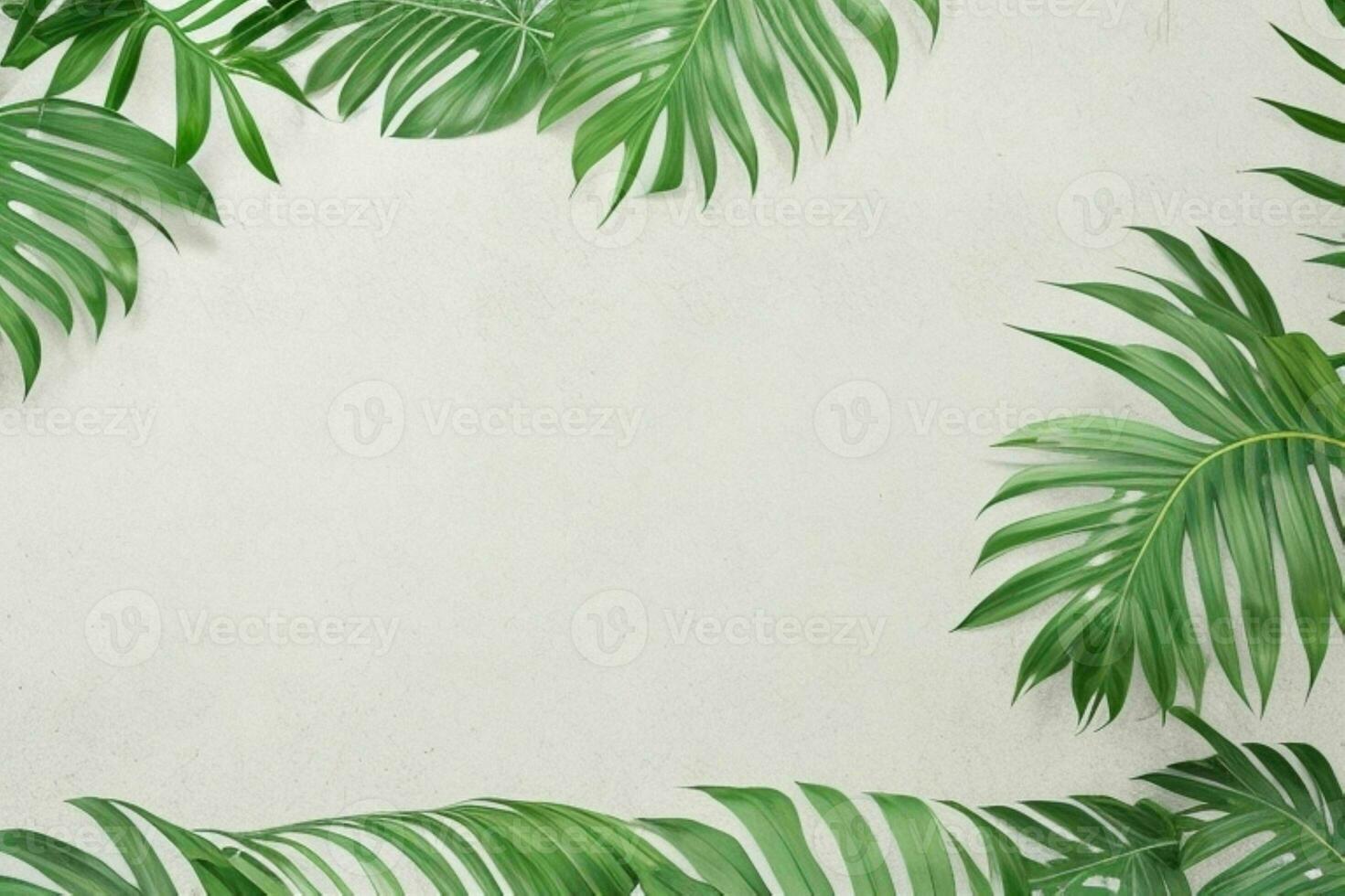 AI generated Empty wall background with tropical leaves. Pro Photo