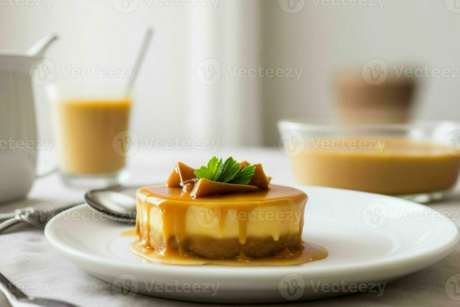 AI generated Caramel custard pudding. Pro Photo