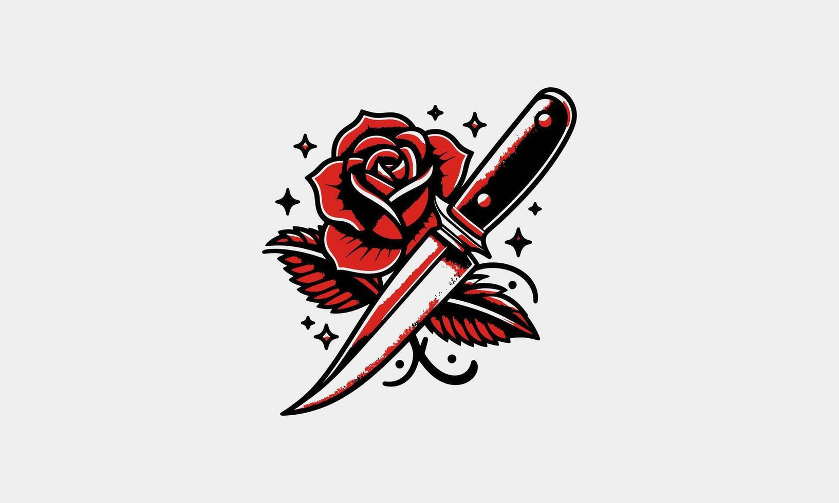 cuchillo y Rosa flores vector plano diseño