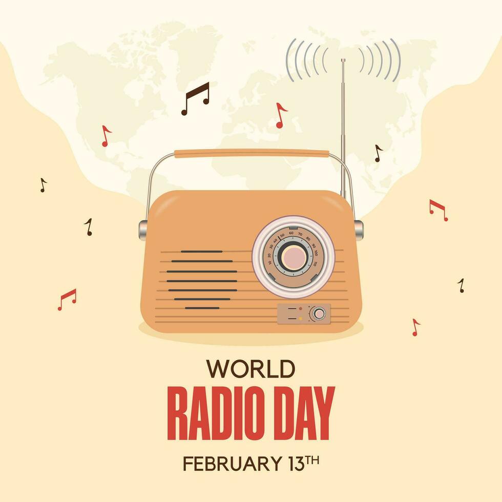 Happy World Radio Day February 13th with radio illustration on isolated background vector