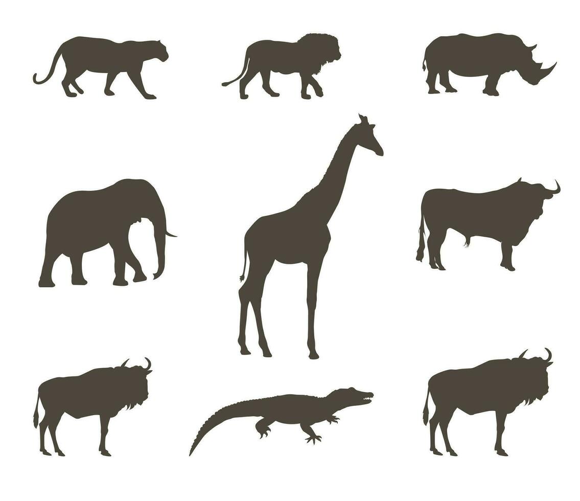 Set of African animal silhouettes. Savannah animals vector