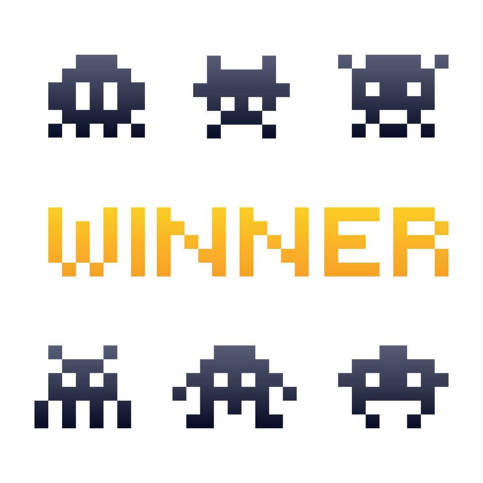 Winner. Pixel graphics, pixel monsters vector