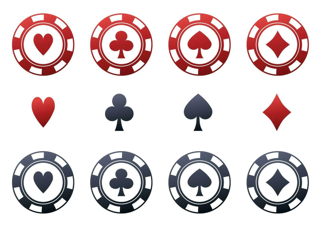 Card game with different suits. Poker chips with suits vector