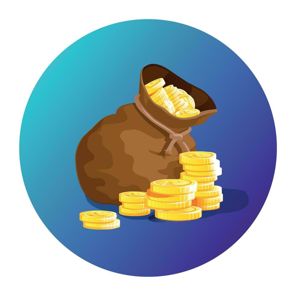 Illustration of a bag with money. Coin bag icon vector