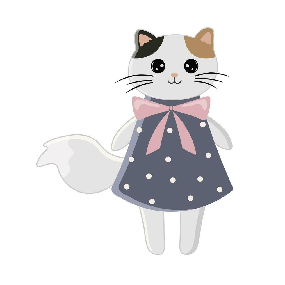 Cat girl in a dress, vector illustration on a white background. Can be used as a print on children's clothing, greeting cards, invitations to children's parties, room poster.