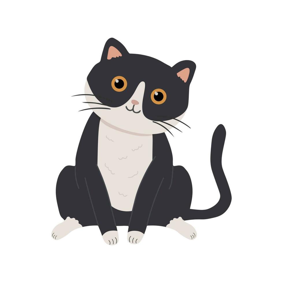 Cute cat on a white background. Can be used as a print on children's clothing, greeting cards, invitations to children's parties, room poster. vector