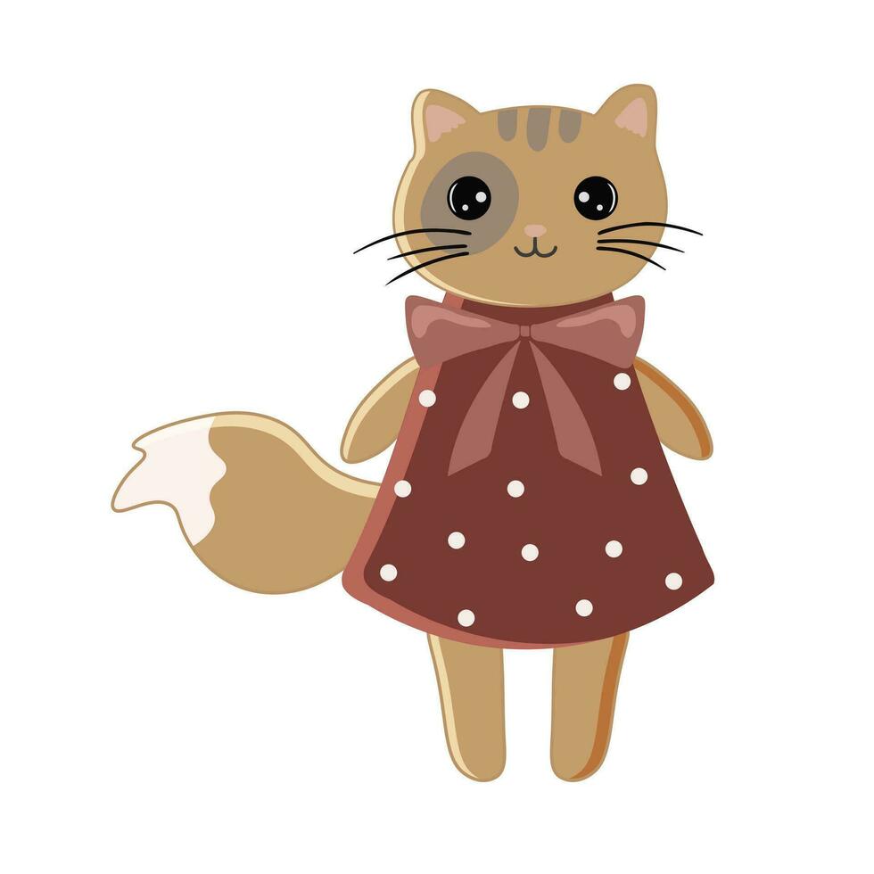 Cat girl in a dress, vector illustration on a white background. Can be used as a print on children's clothing, greeting cards, invitations to children's parties, room poster.