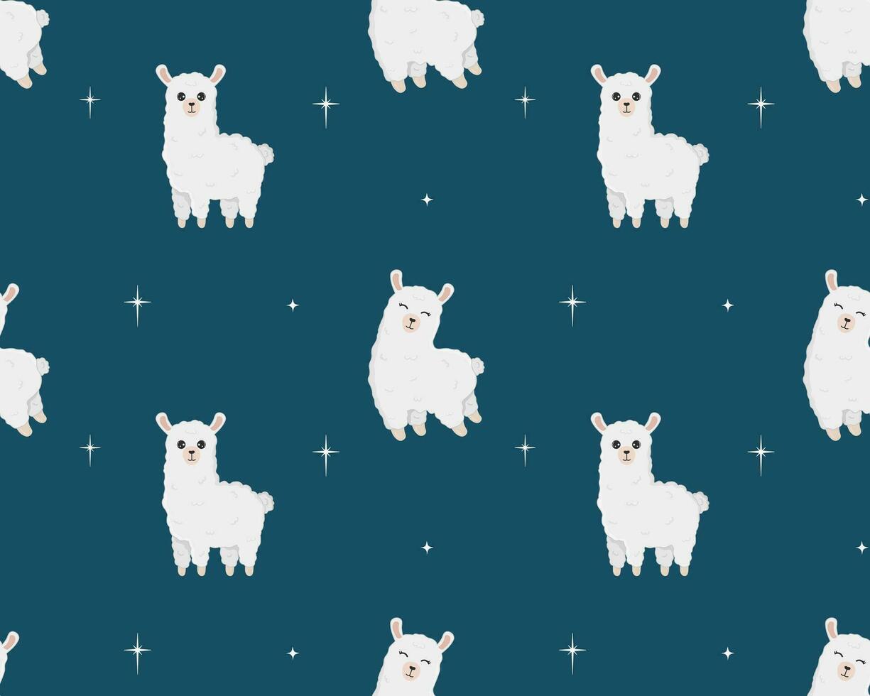 sin costura modelo de linda alpaca en diferente posa dibujos animados diseño animal personaje plano vector estilo. bebé textura para tela, envase, textil, fondo de pantalla, ropa.