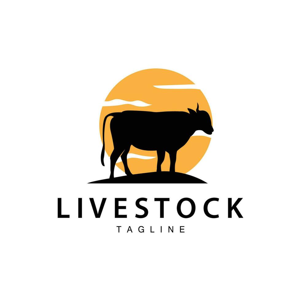 Cow Logo, Cattle Farm Vector, Silhouette Simple Minimalist Design Illustration, Symbol Template vector