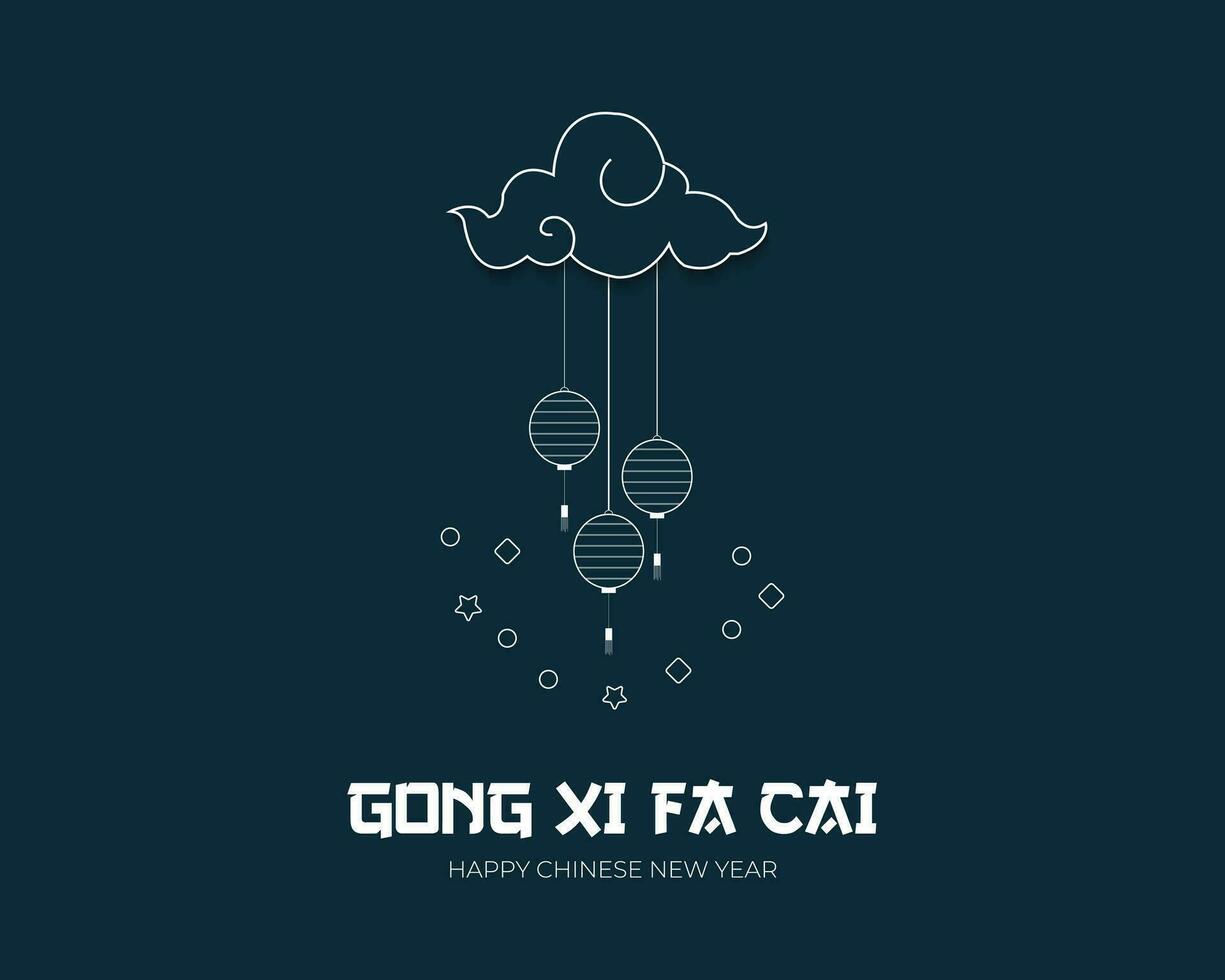 Happy Chinese New Year Gong Xi Fa Cai Line Art Style Greeting Template vector
