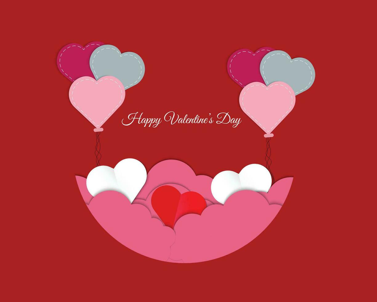 Happy Valentine's Day With Balloon Hearts And Cloud Papercut Design vector