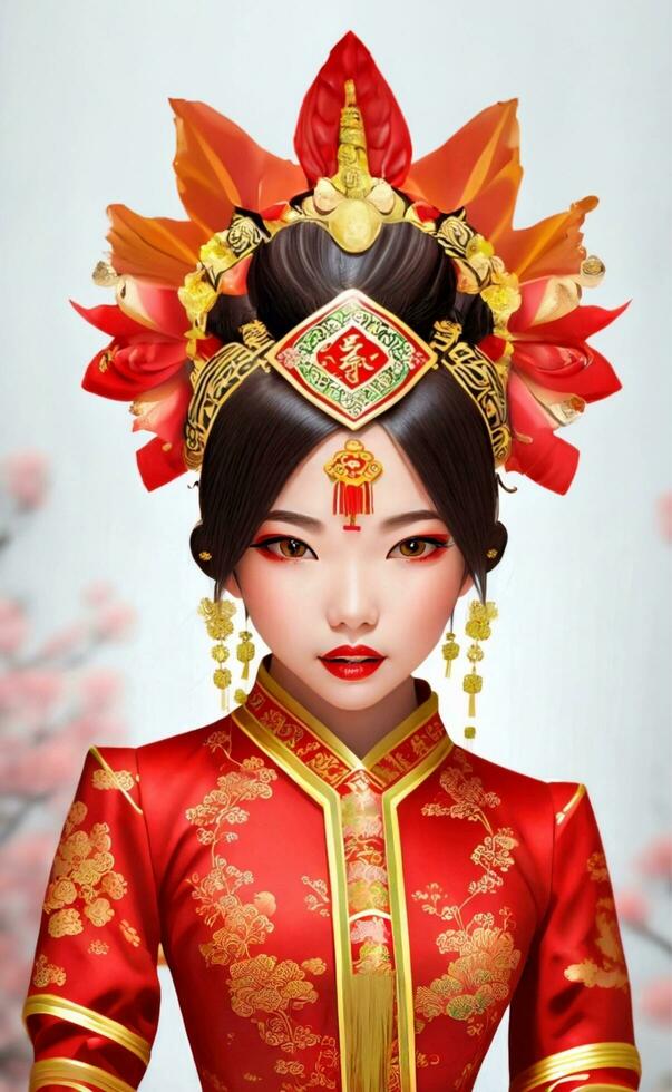 AI generated beautiful chinese woman in traditional cheongsam dress photo