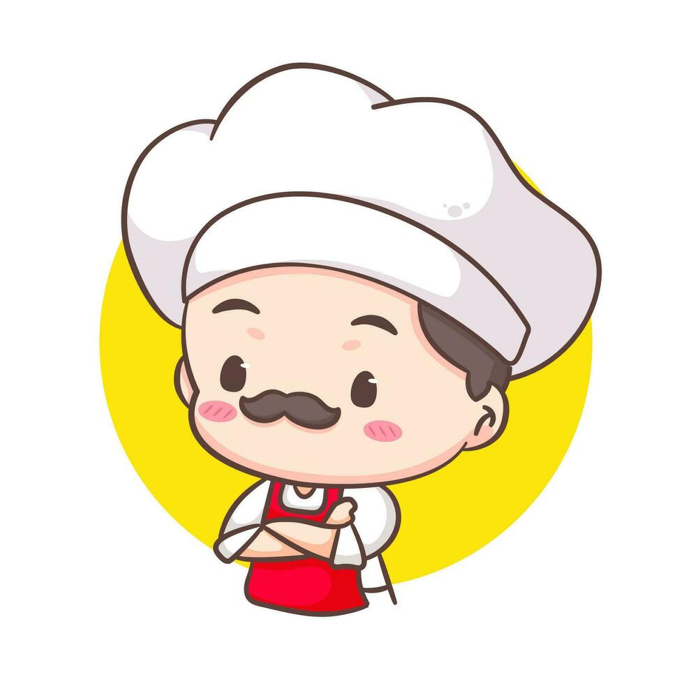 Cute chef logo mascot cartoon character. People professional concept design. Chibi flat vector illustration. Isolated white background.