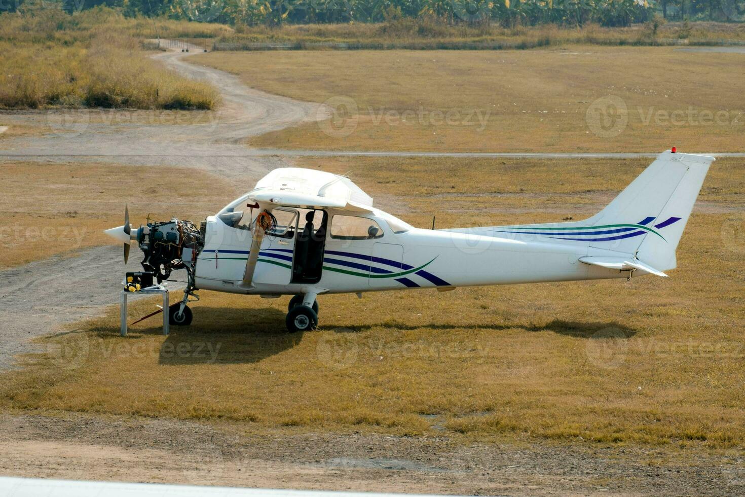 Small propeller airplane at an air show. Selective focus photo