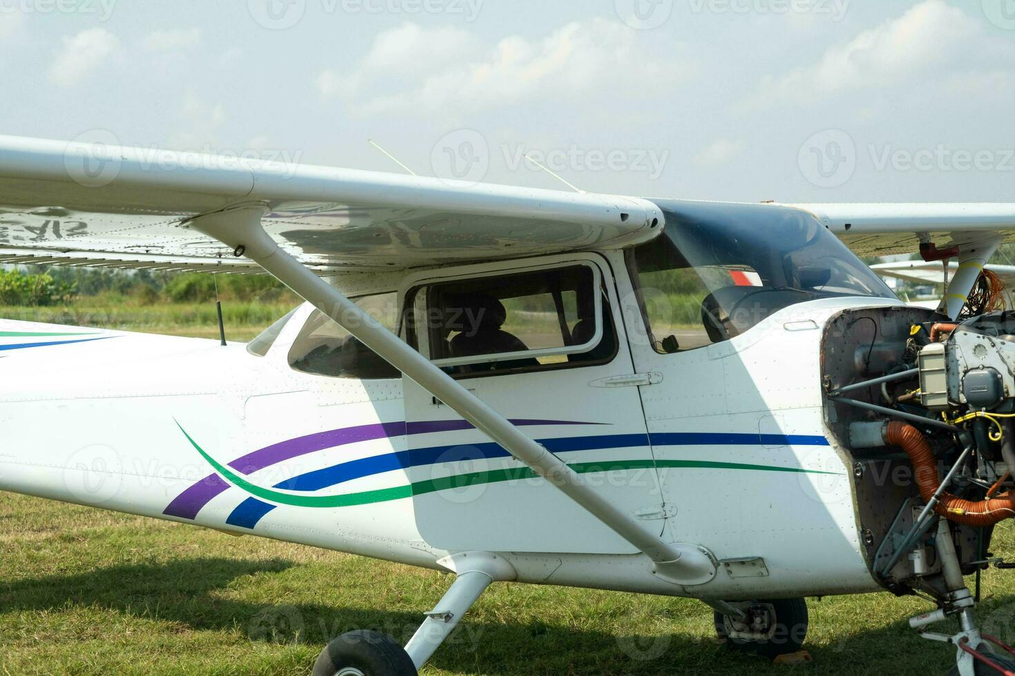 Small propeller airplane at an air show. Selective focus photo