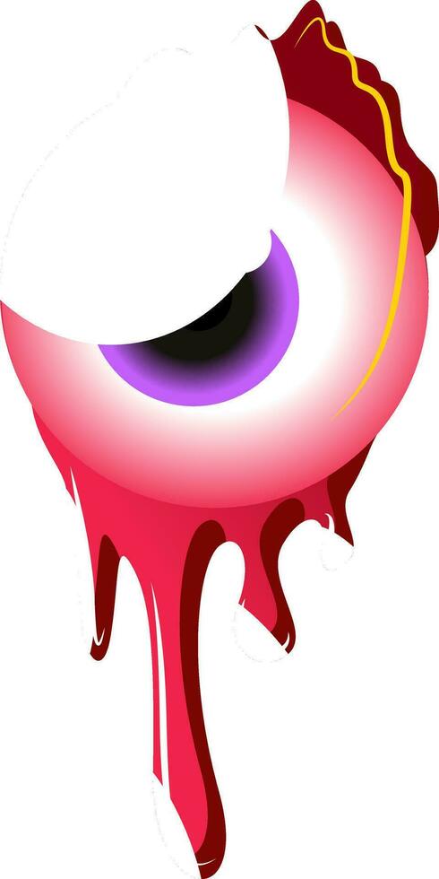 Bloody red eye with purple iris vector illustration on white background.