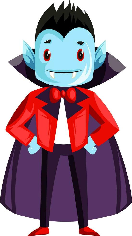 Happy cute dracula character with blue face vector illustration on white background.