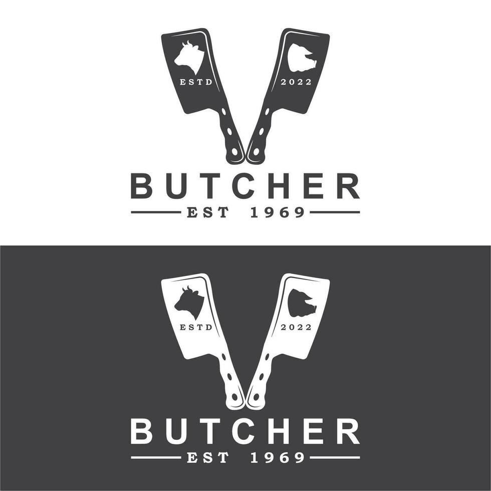 butcher logo vector icon illustration design. logo suitable for restaurant and food industry