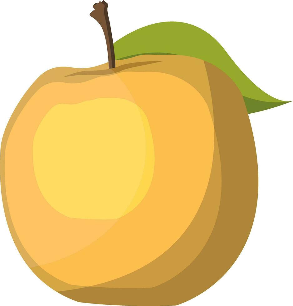 Yellow apple with  green leaf cartoon fruit vector illustration on white background.