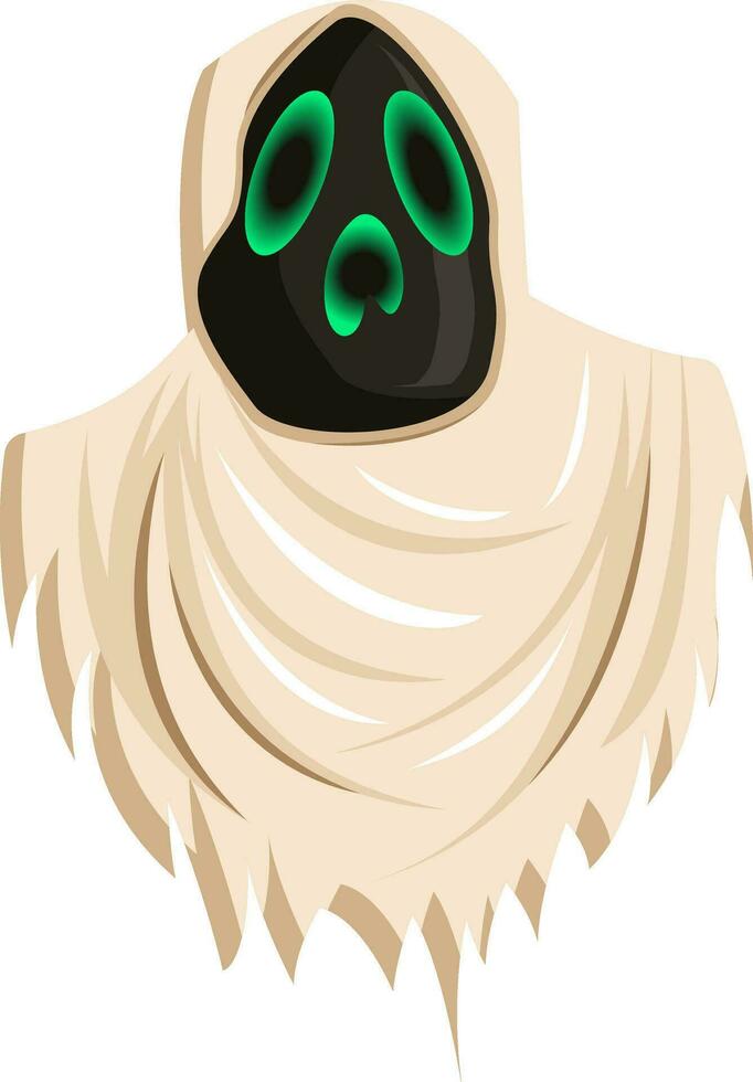 Cartoon scary ghost on white background vector illustration.