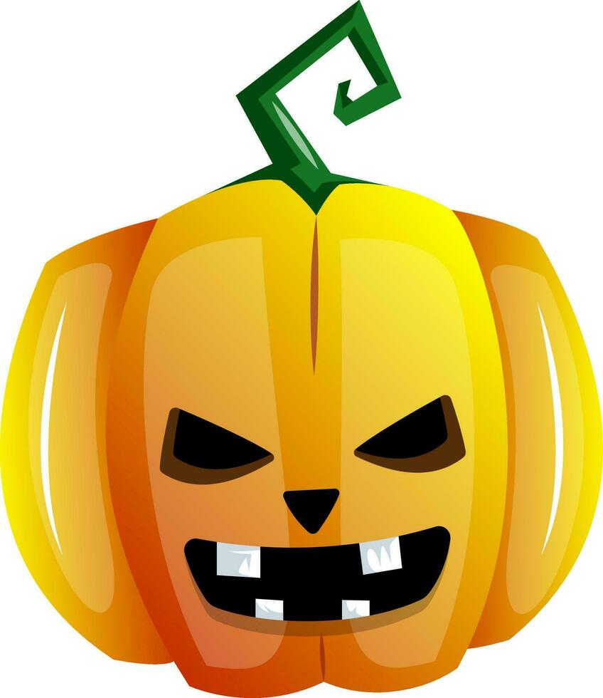 Evil smilling yellow cartoon pumpkin vector illustration on white background.