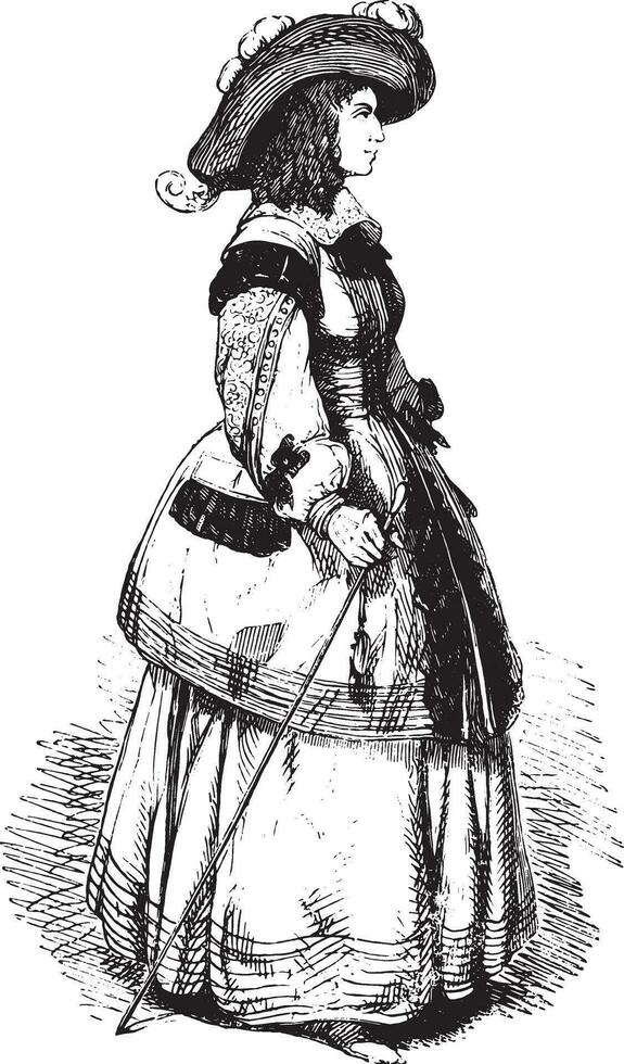 Marie de Bourbon, Duchess of Montpensier, vintage engraving. vector