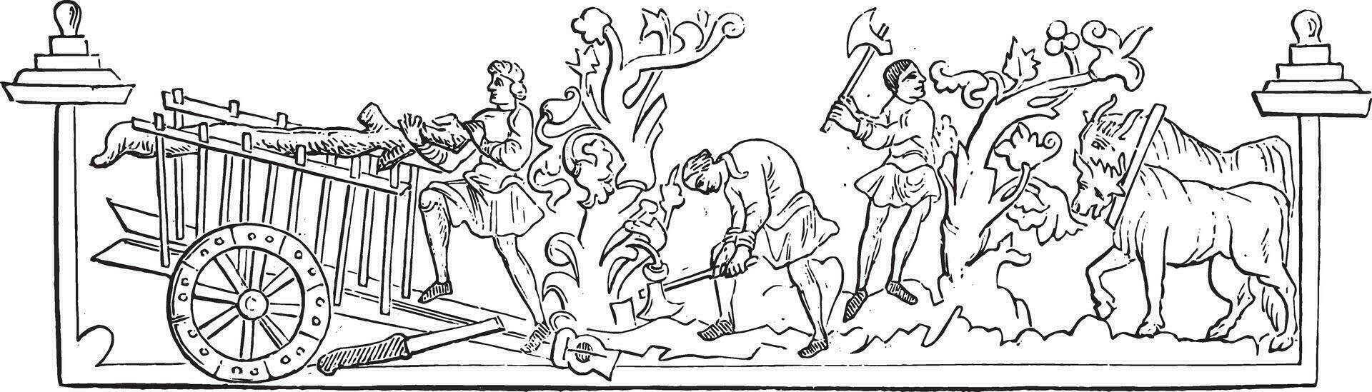 Twelve months, vintage engraving. vector