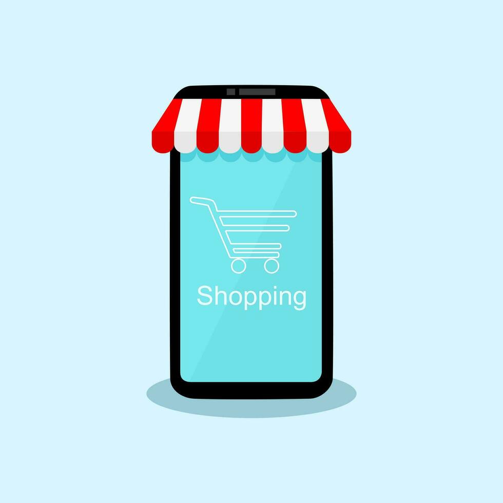 Online shopping. Smartphone turned into internet shop. Concept of mobile marketing vector