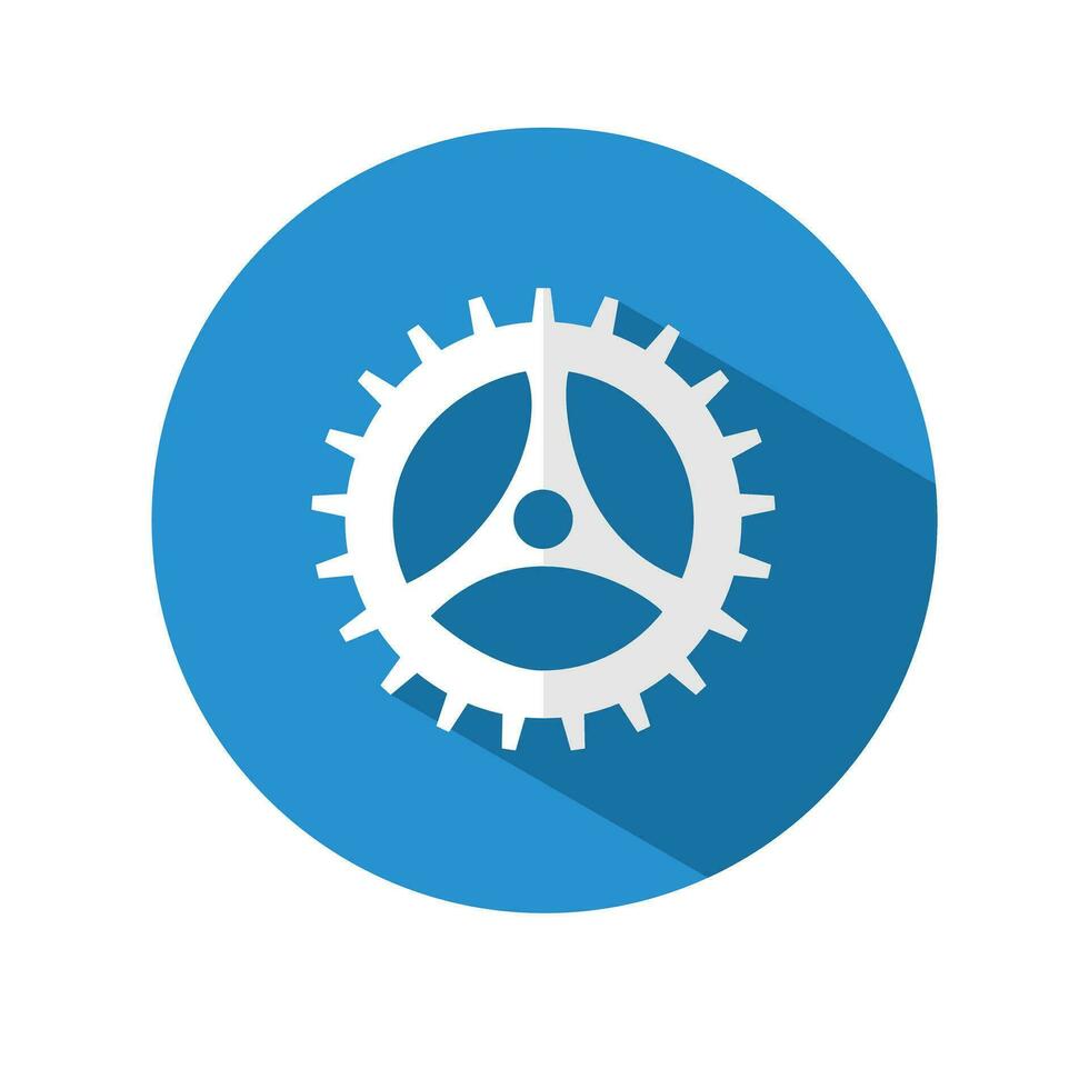 Gear vector icon.flat style of a gear wheel on a circular background with a long shadow.vector illustration