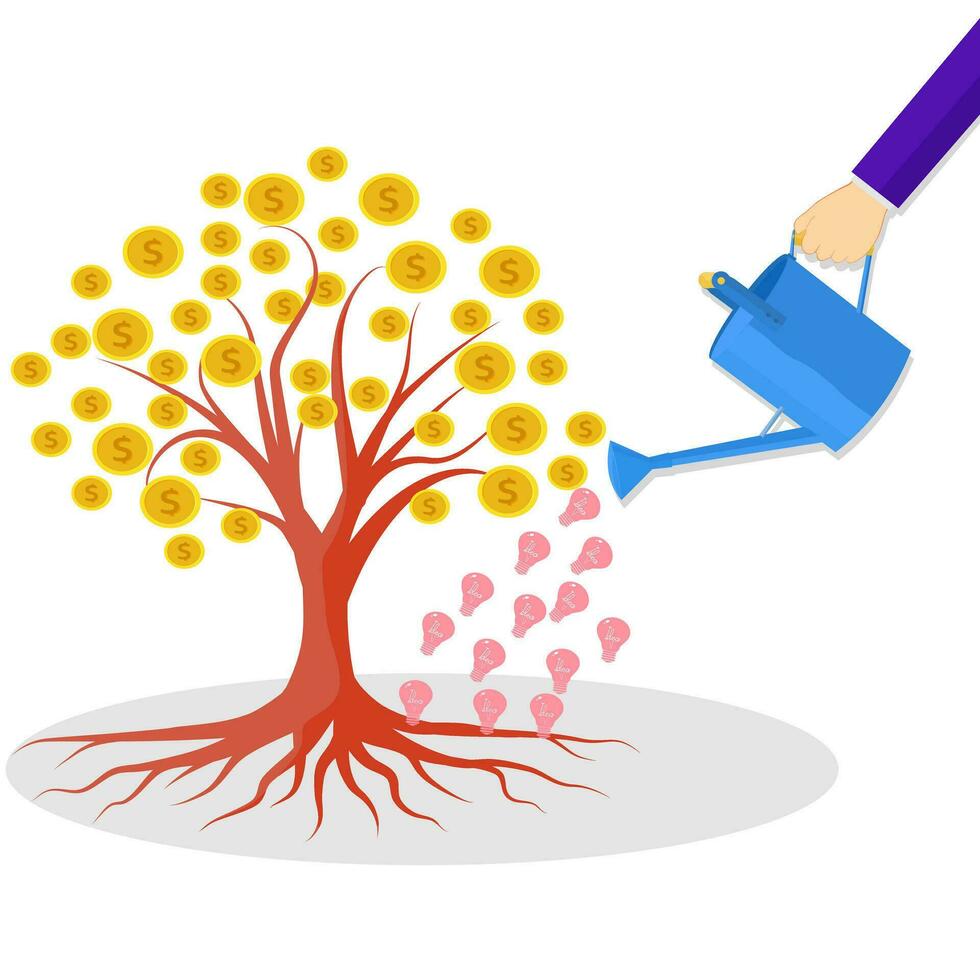 Businessman vector watering money tree . Investment using concepts