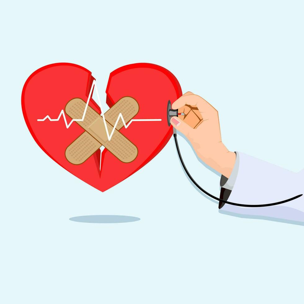 The heart and hand doctor is checking the health. Health care. vector illustration