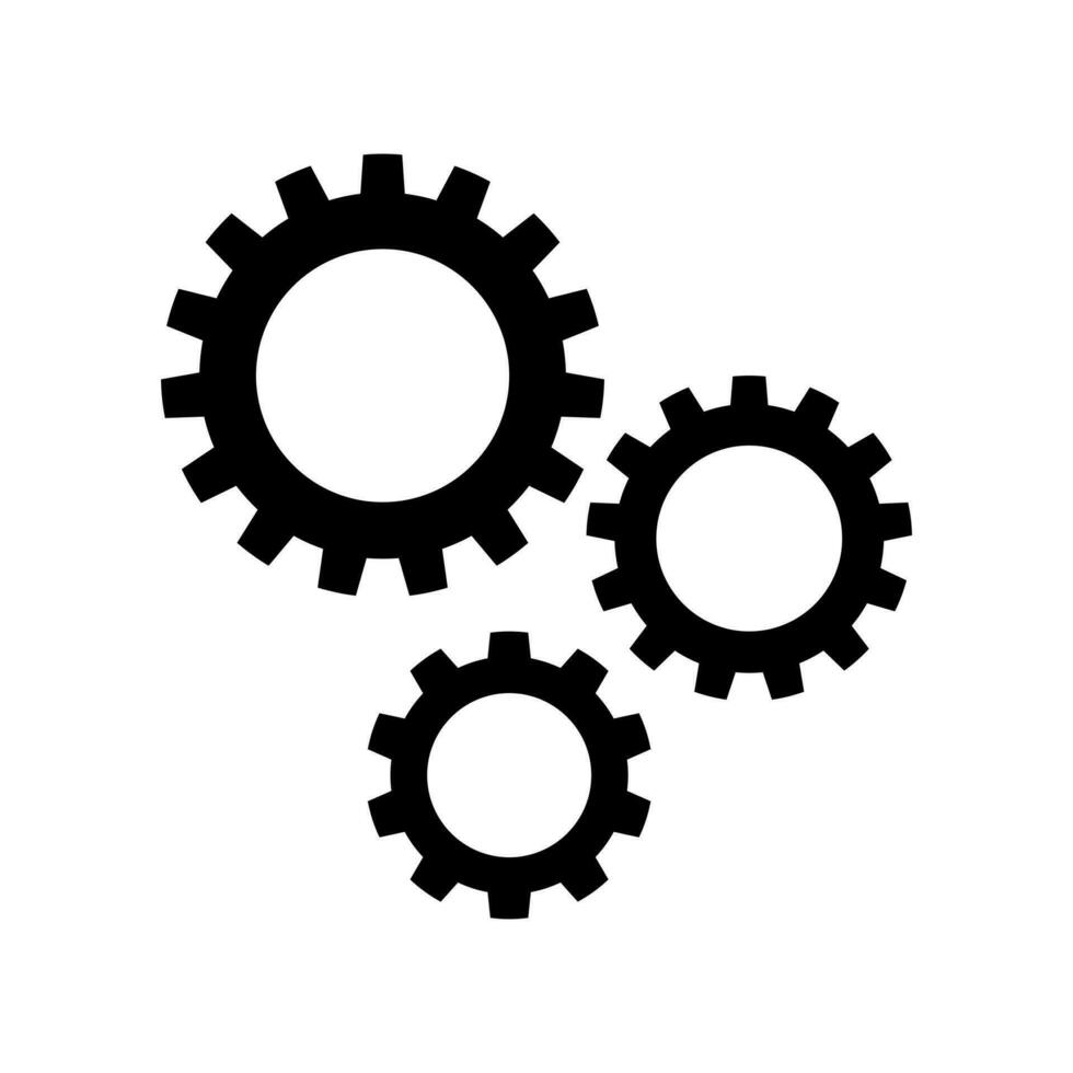 Black silhouette Three gear sign simple icon on white background vector
