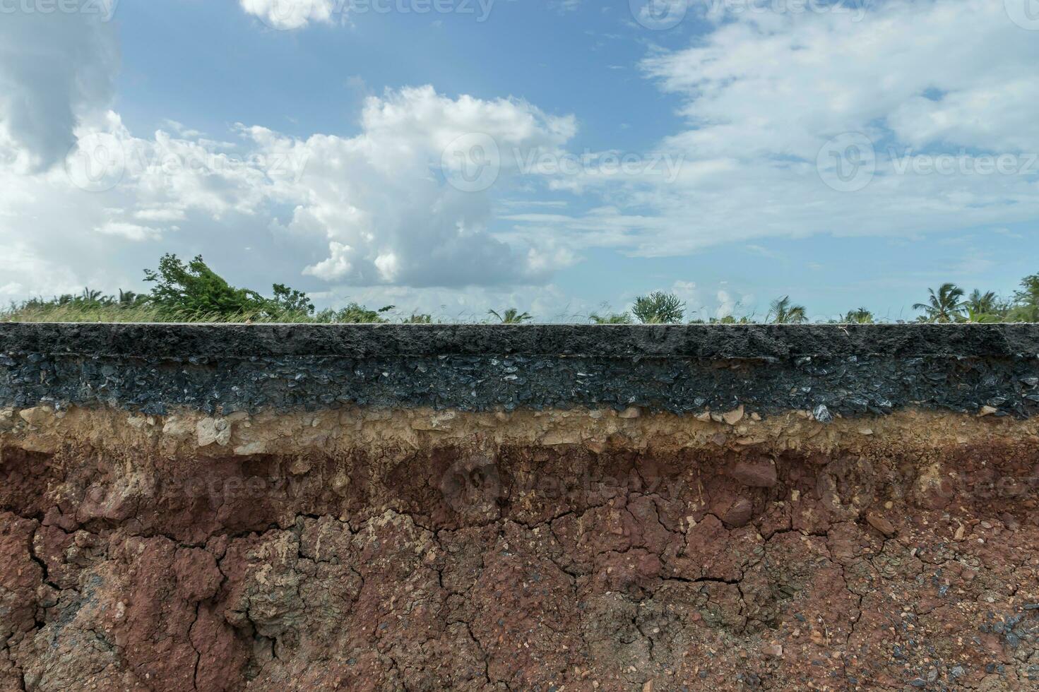 Layers of road with soil and rock. photo