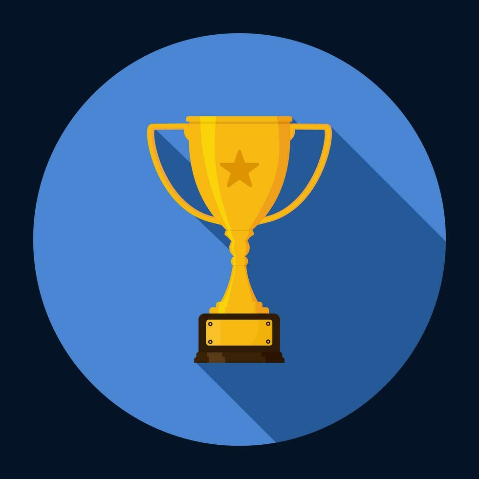 Trophy Cup Flat Icon with star and Long Shadow. on cyan background. vector illustration