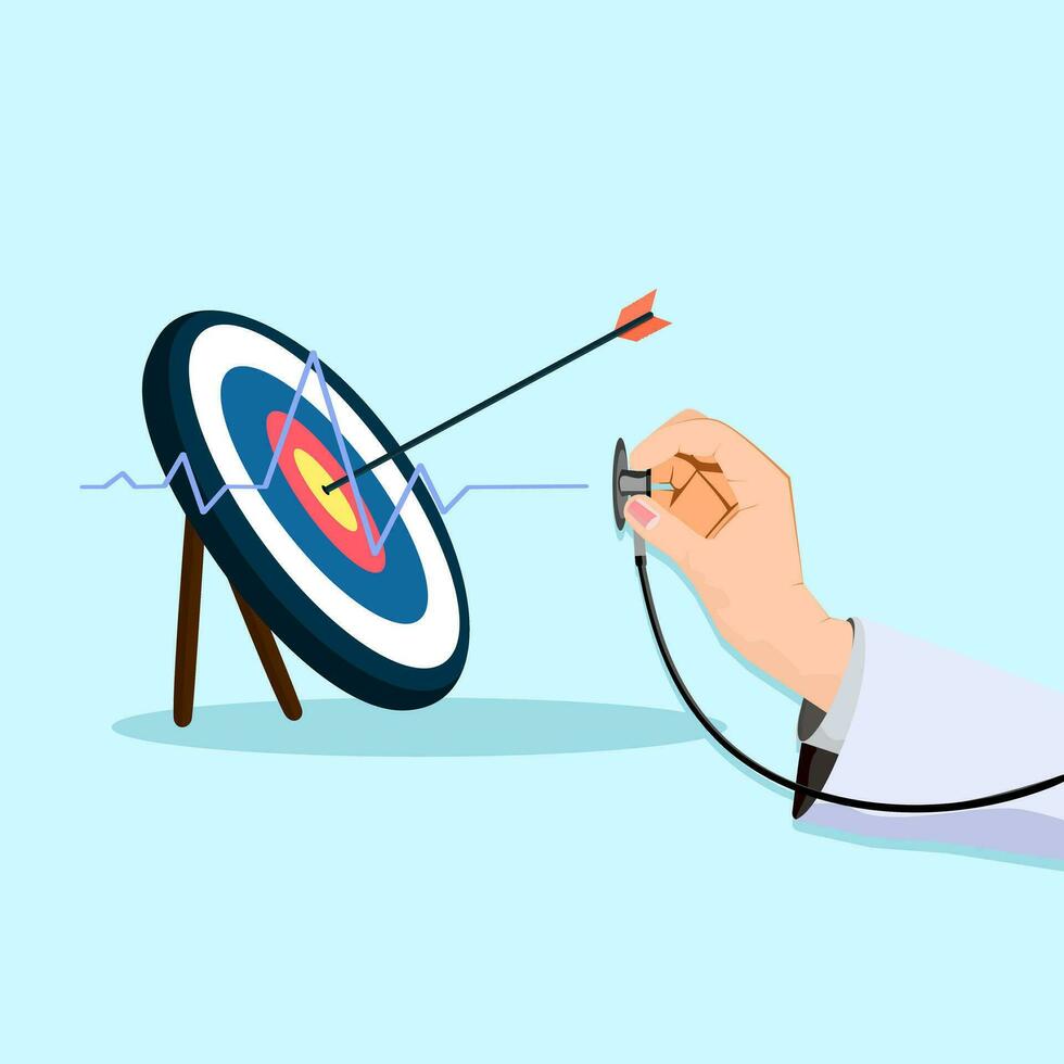 The target and the doctor are examining the target.Goal keeping. illustration vector