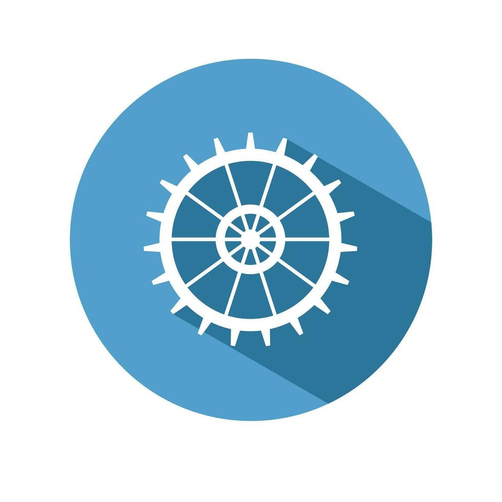 Gear vector icon.flat style of a gear wheel on a circular background with a long shadow.vector illustration