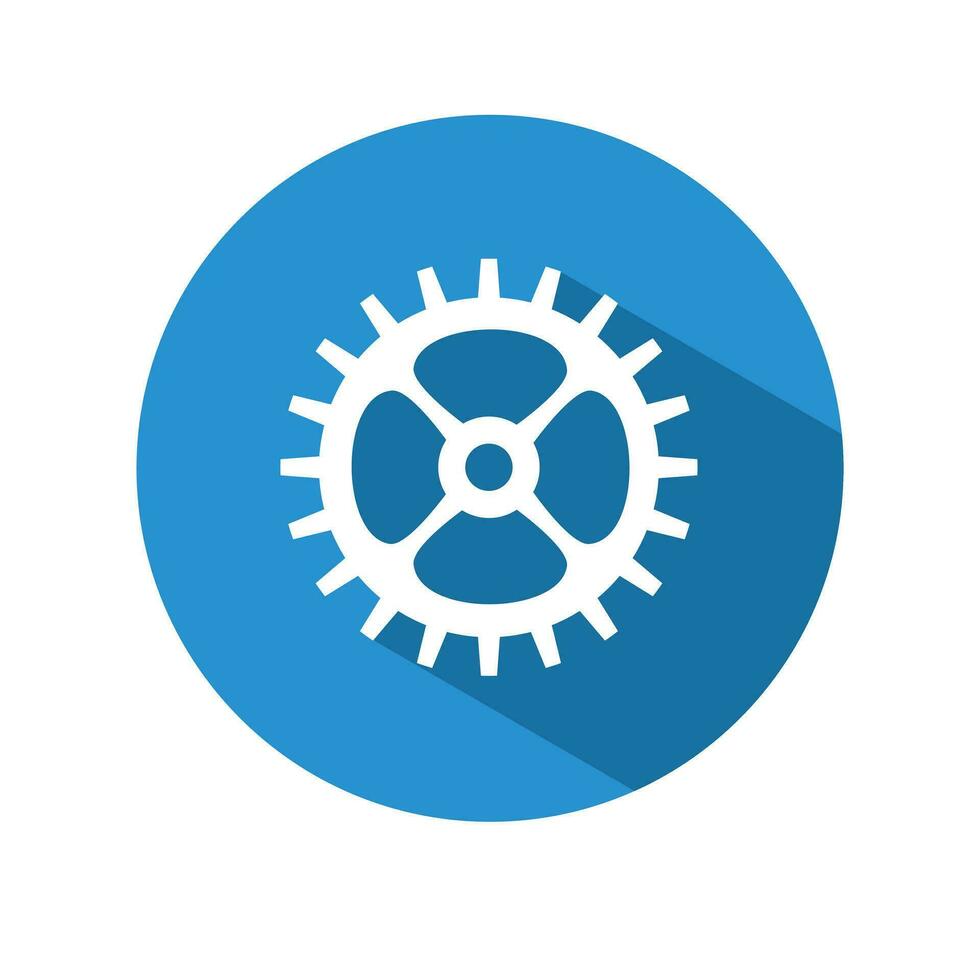 Gear vector icon.flat style of a gear wheel on a circular background with a long shadow.vector illustration