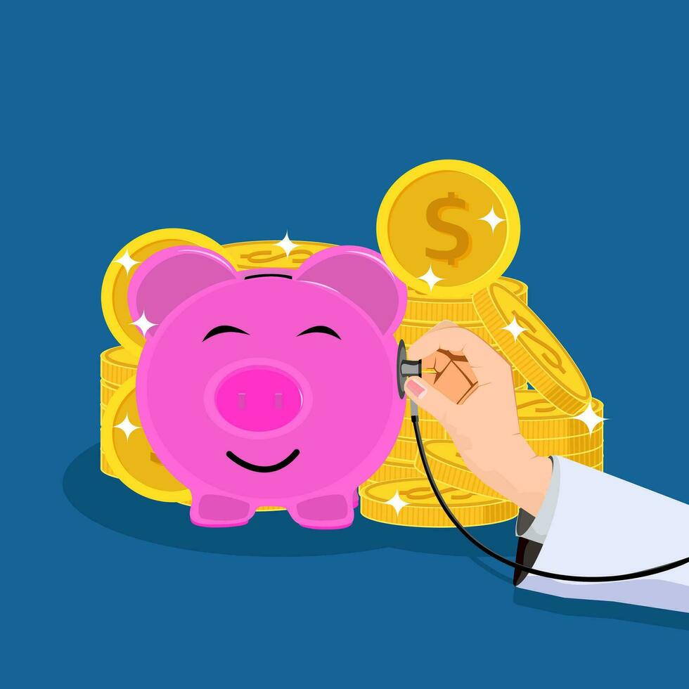 cerdo cerdito banco y un pila de dinero. el concepto de bueno financiero salud.vector ilustración vector