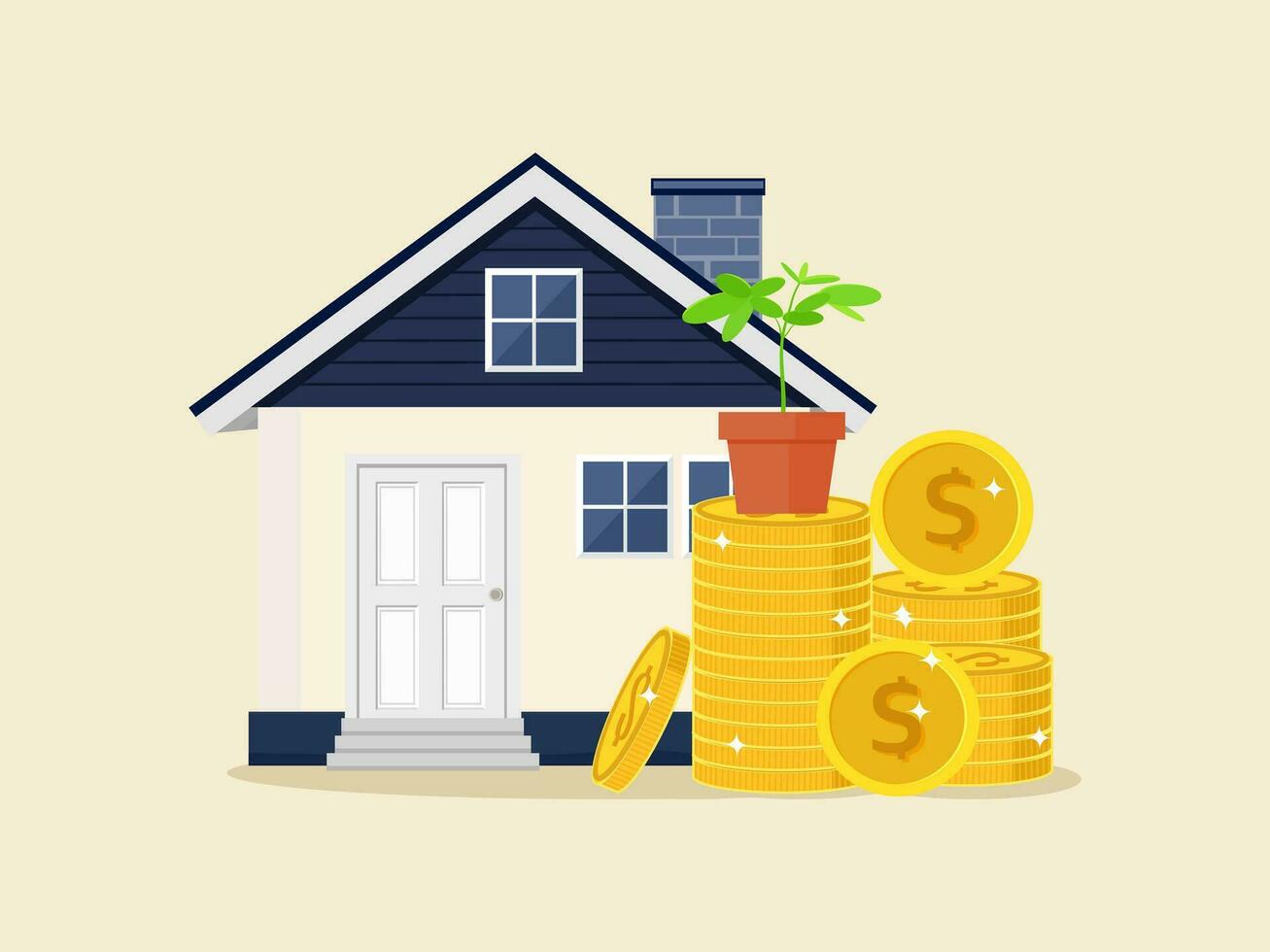 House with stack of coins. real estate business and Investment concept. Vector illustration