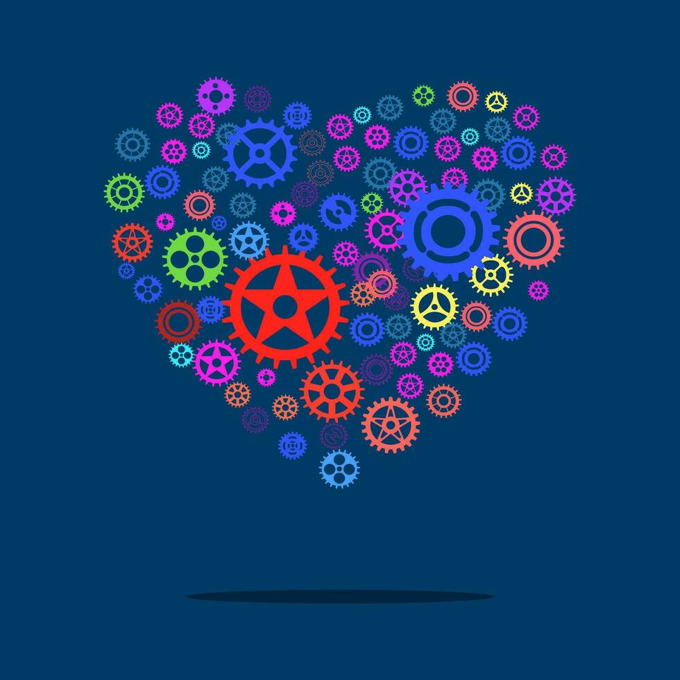 gears in heart design over blue background. mechanisms concept. vector illustration