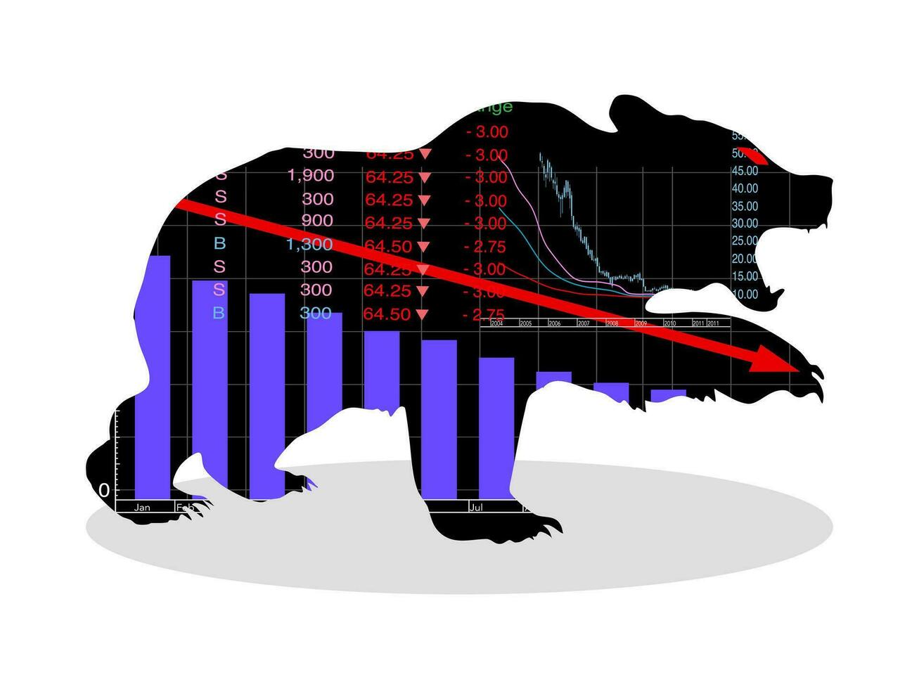 bear market financial stock market graph represent stock market crash or down trend investment.Vector vector