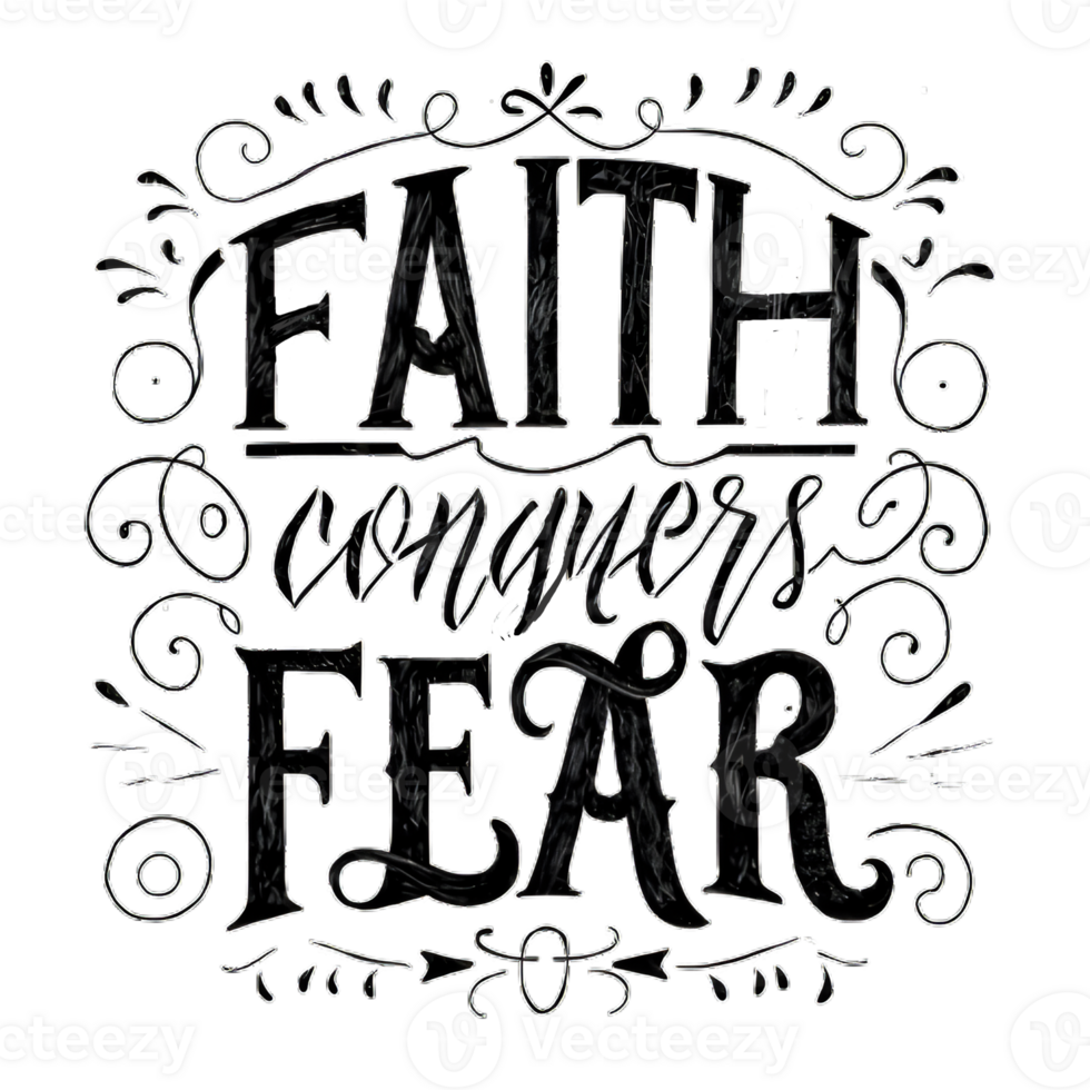 AI generated Faith conquers fear, hand drawn, calligraphy, minimal, faith logo png