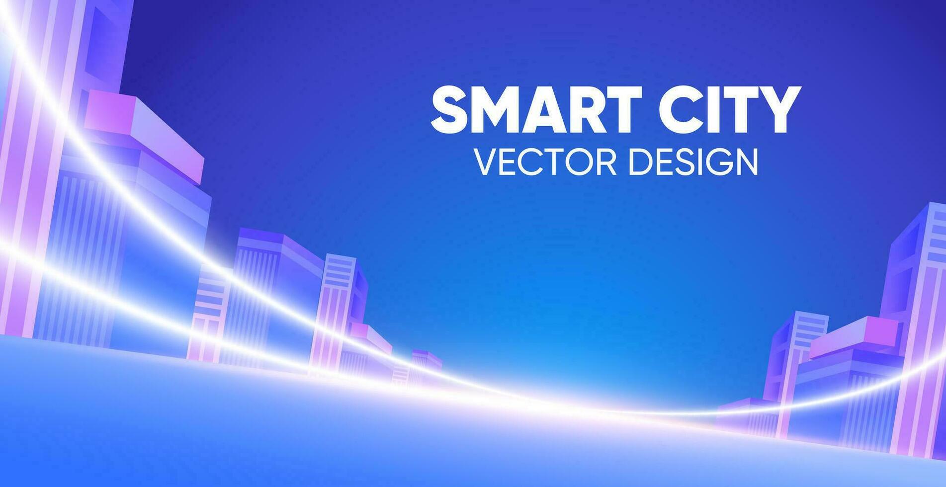 Smart city, futuristic cityscape glowing on the road vector
