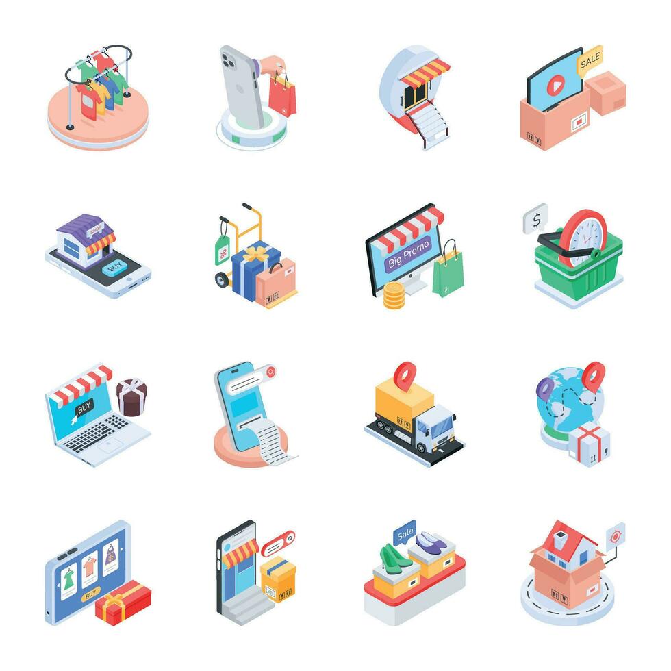 Handy Collection of E Commerce Isometric Icons vector