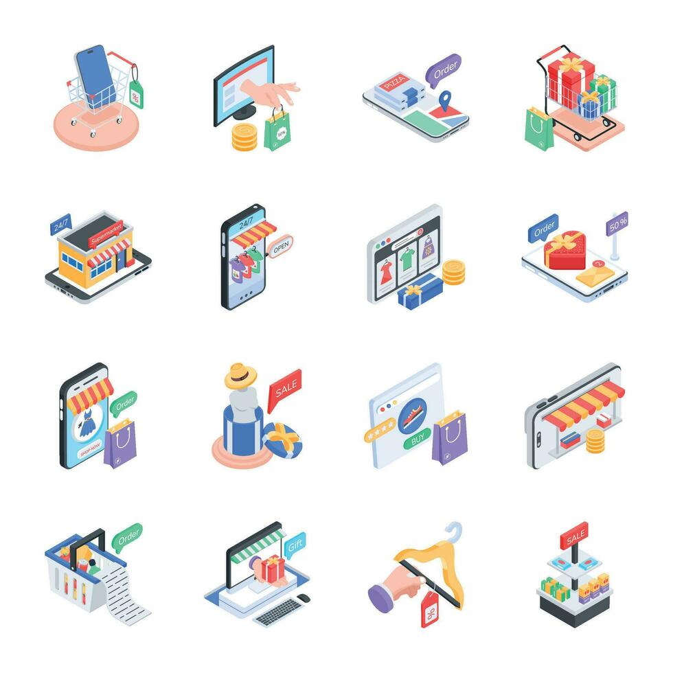 Set of Electronic Shopping Offers Isometric Icons vector