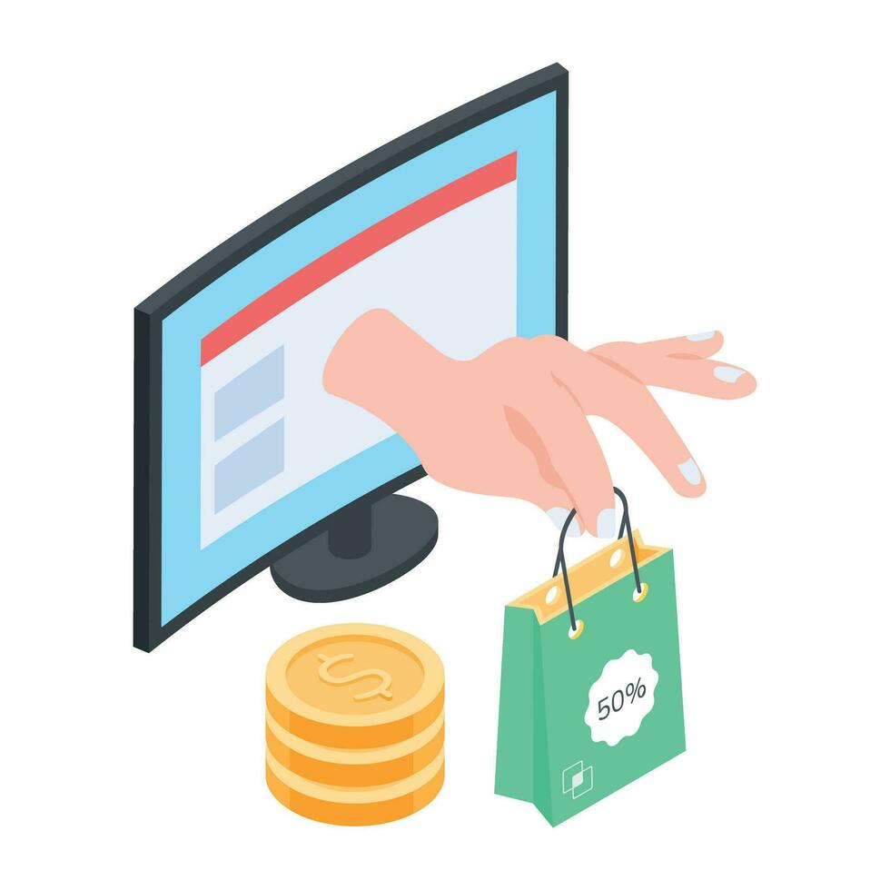 Customizable isometric icon of buy online vector