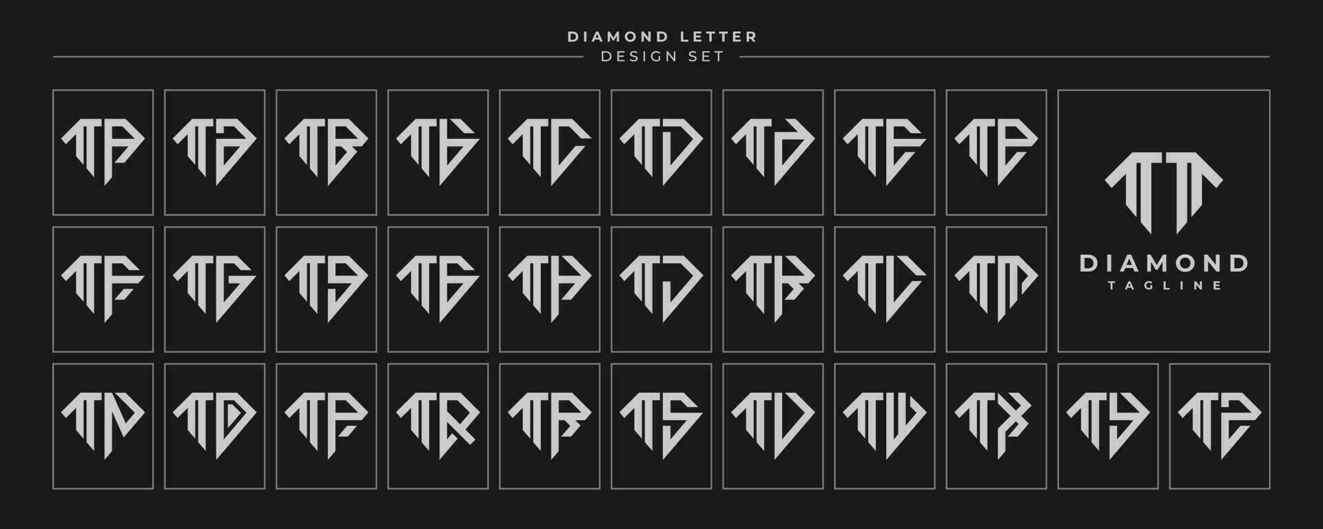 Set of luxury diamond crystal letter T TT logo design vector