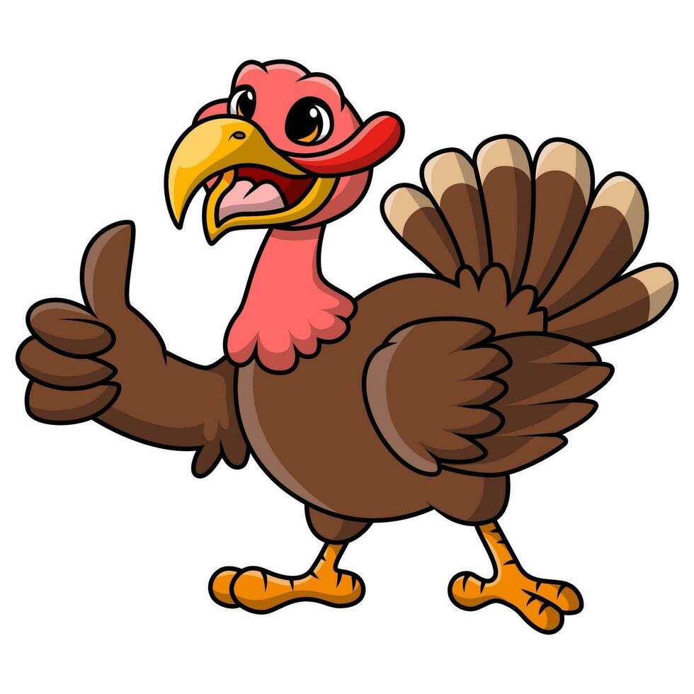 Cute turkey bird cartoon giving thumb up vector