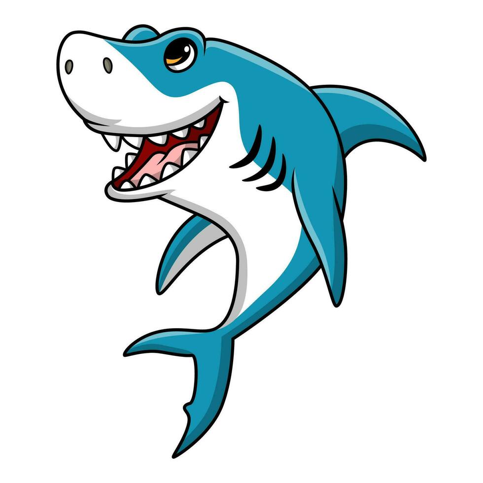 Cute shark cartoon on white background vector